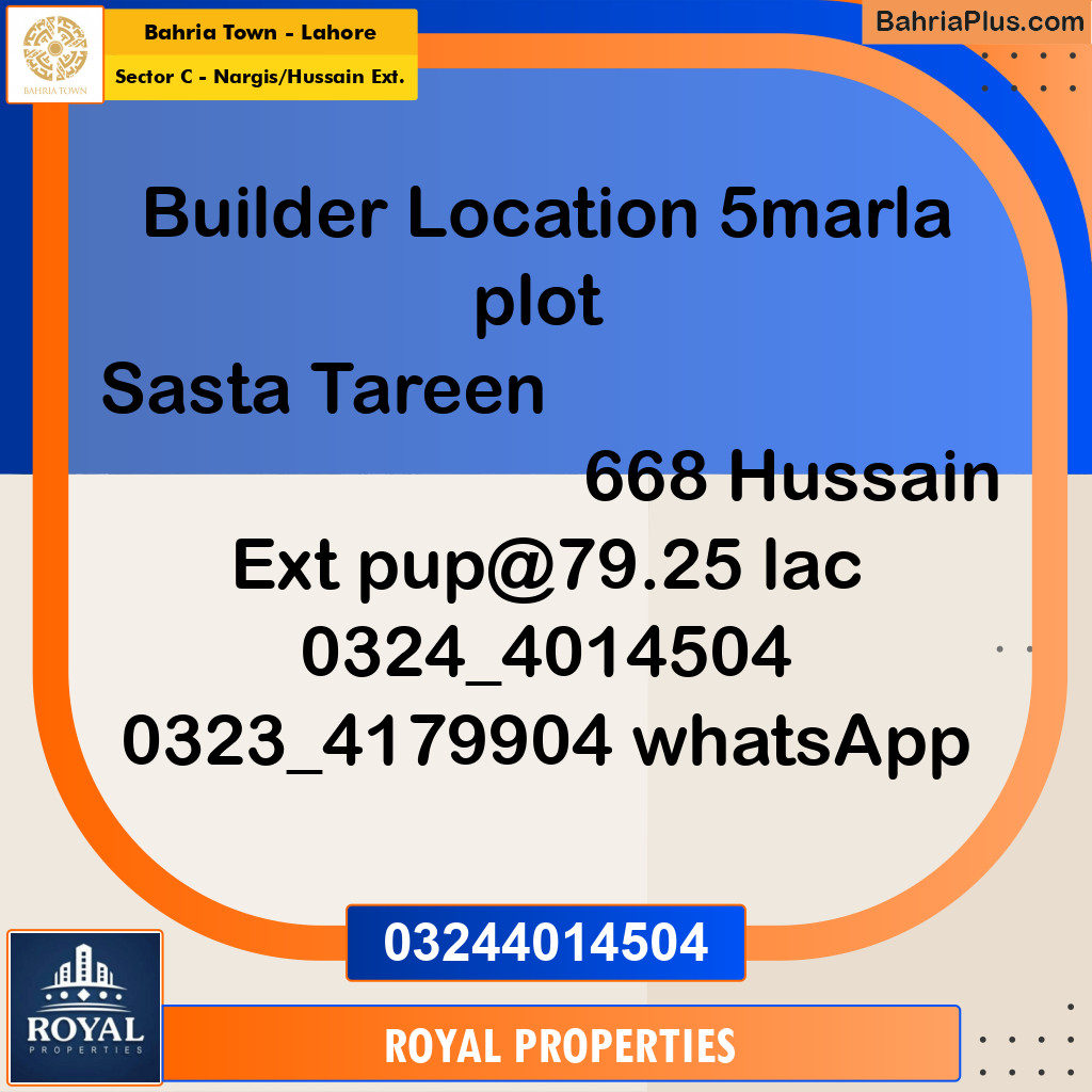 Residential Plot for Sale in Sector C - Nargis/Hussain Ext. -  Bahria Town, Lahore - (BP-304503)