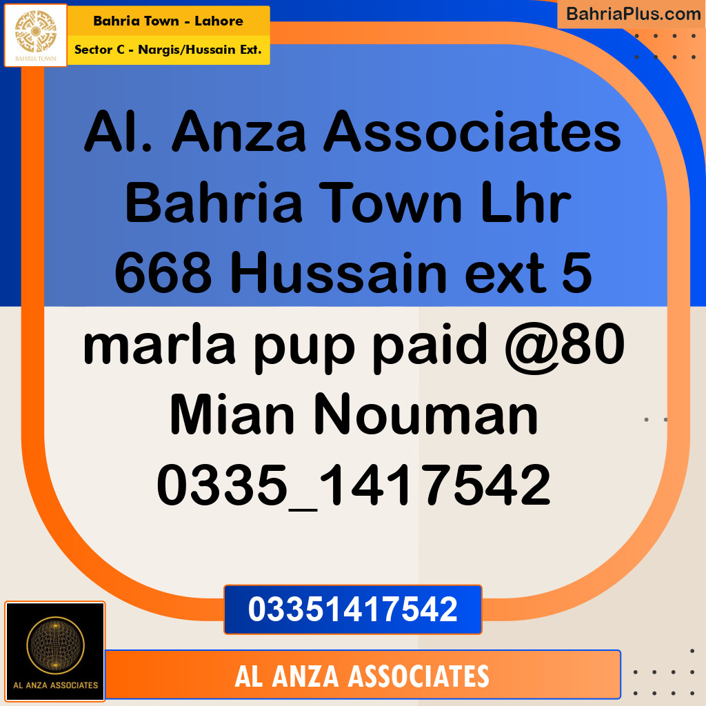 5 Marla Residential Plot for Sale in Sector C - Nargis/Hussain Ext. -  Bahria Town, Lahore - (BP-304516)