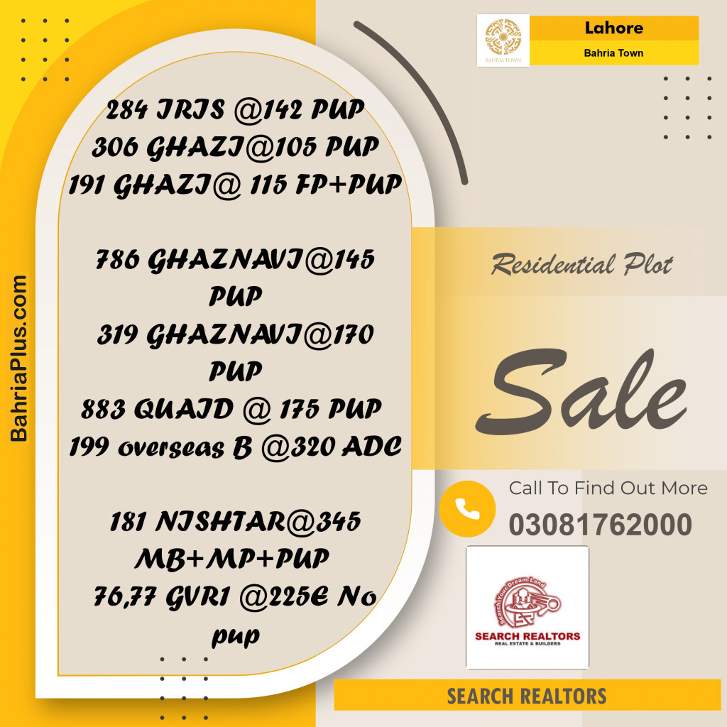 10 Marla Residential Plot for Sale in Bahria Town, Lahore - (BP-304595)