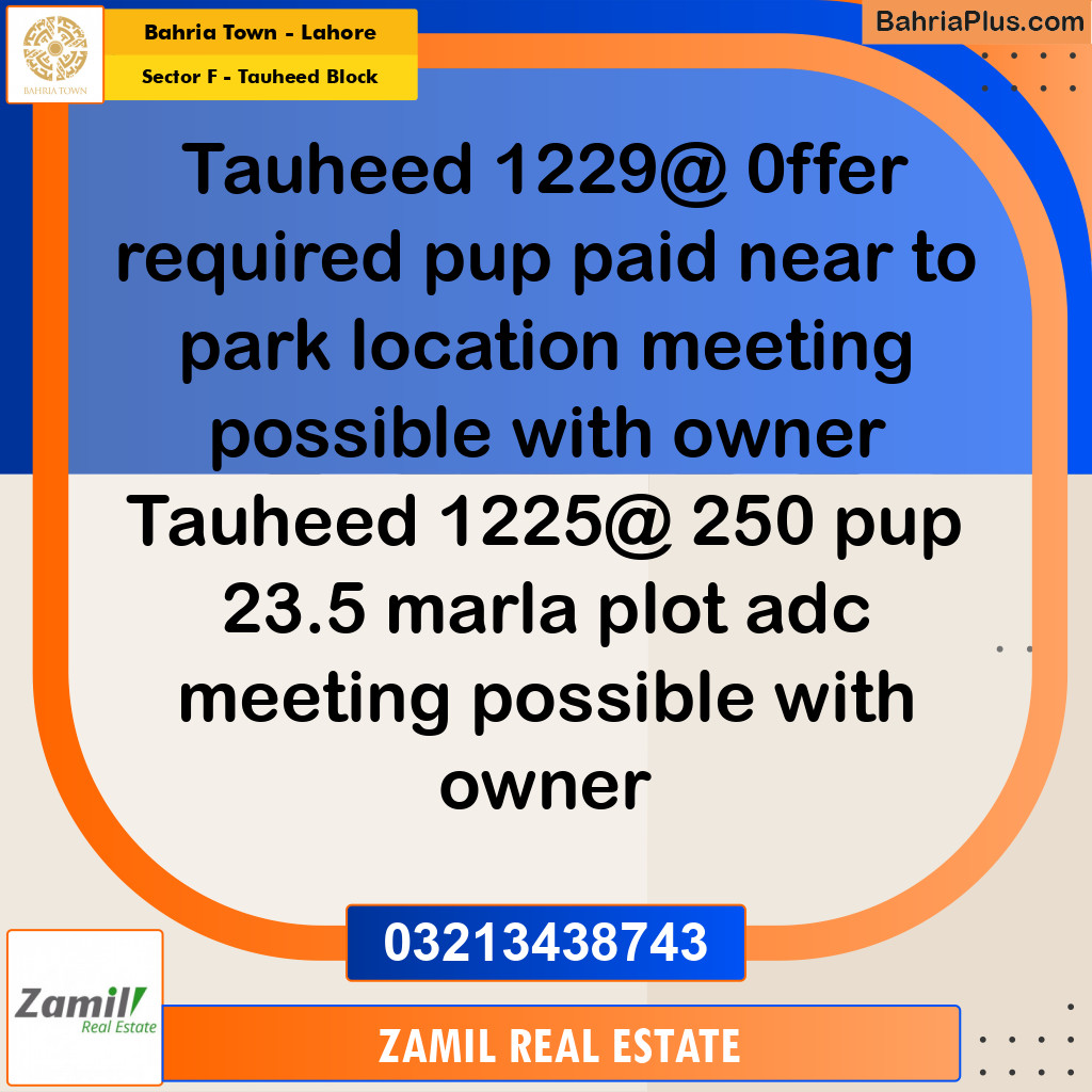 1 Kanal Residential Plot for Sale in Sector F - Tauheed Block -  Bahria Town, Lahore - (BP-304598)