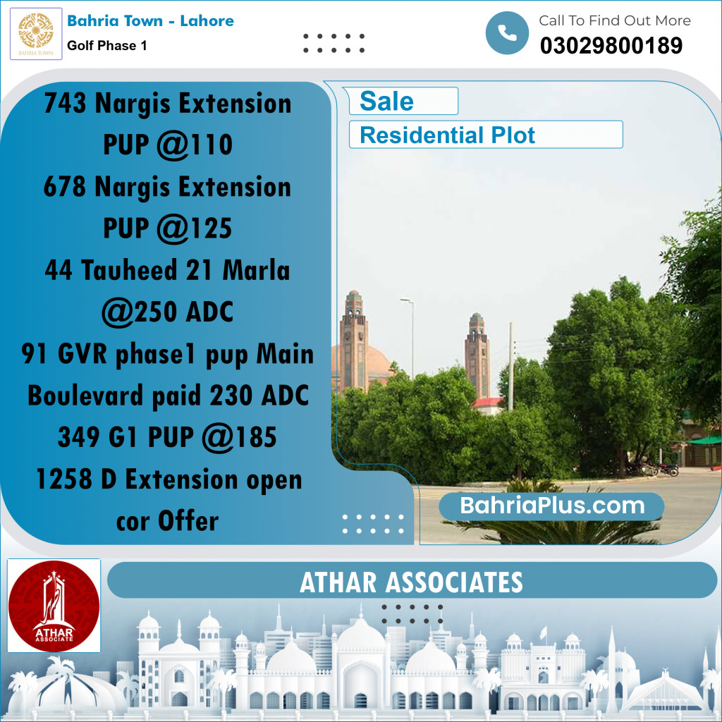 20 Marla Residential Plot for Sale in Golf Phase 1 -  Bahria Town, Lahore - (BP-304626)