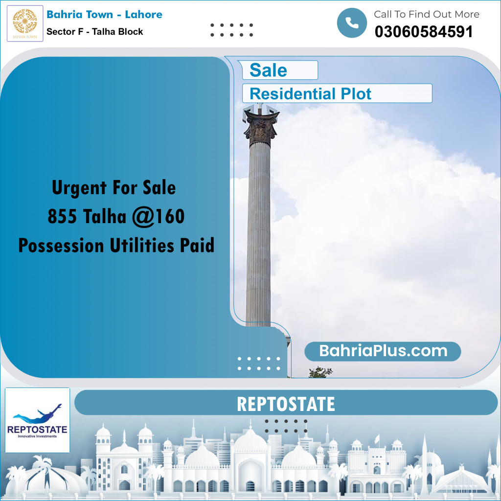 10 Marla Residential Plot for Sale in Sector F - Talha Block -  Bahria Town, Lahore - (BP-304632)