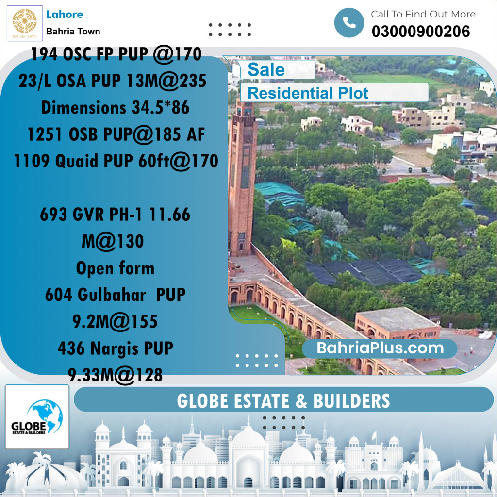 Residential Plot for Sale in Bahria Town, Lahore - (BP-304634)