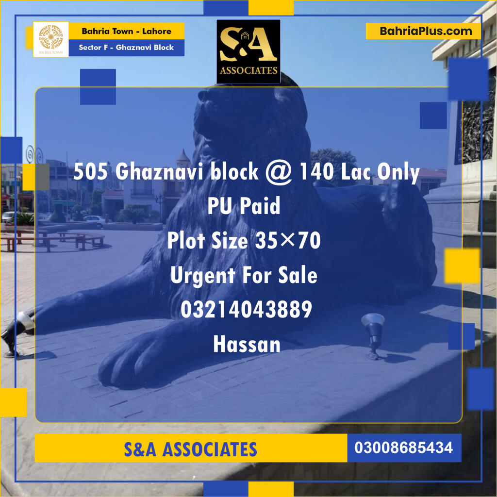 18 Marla Residential Plot for Sale in Sector F - Ghaznavi Block -  Bahria Town, Lahore - (BP-304635)