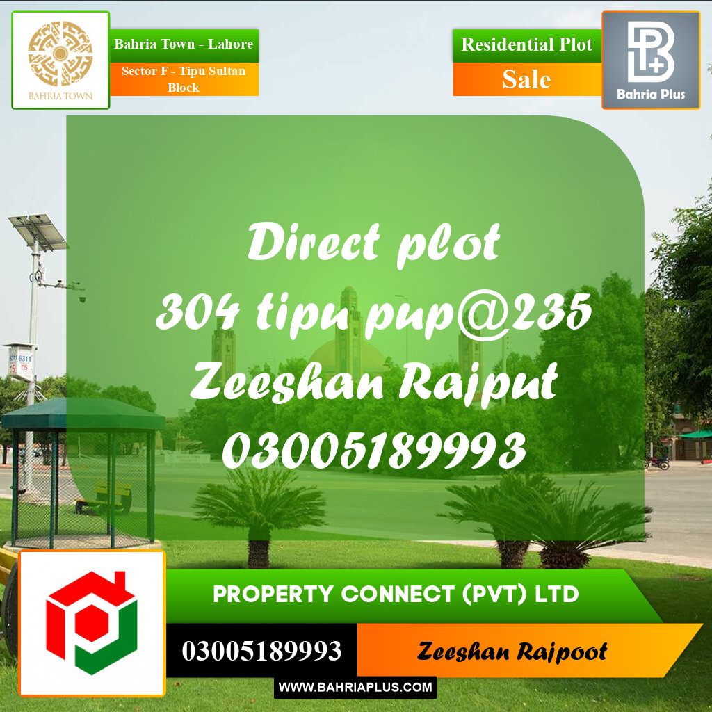 Residential Plot for Sale in Sector F - Tipu Sultan Block -  Bahria Town, Lahore - (BP-304644)