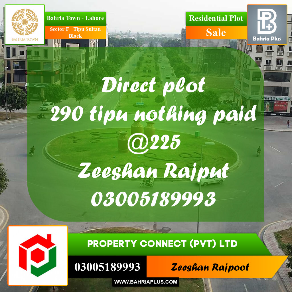 Residential Plot for Sale in Sector F - Tipu Sultan Block -  Bahria Town, Lahore - (BP-304646)