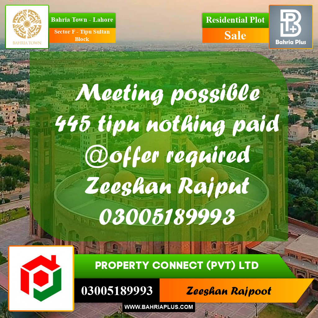 Residential Plot for Sale in Sector F - Tipu Sultan Block -  Bahria Town, Lahore - (BP-304649)