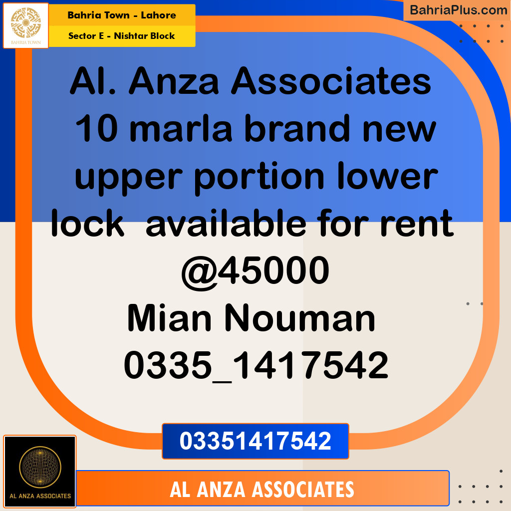 10 Marla Residential House for Rent in Sector E - Nishtar Block -  Bahria Town, Lahore - (BP-304683)