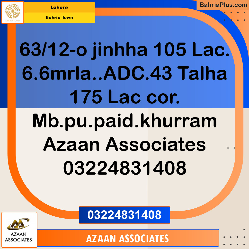 Residential Plot for Sale in Bahria Town, Lahore - (BP-304685)