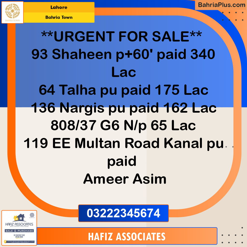 Residential Plot for Sale in Bahria Town, Lahore - (BP-304724)