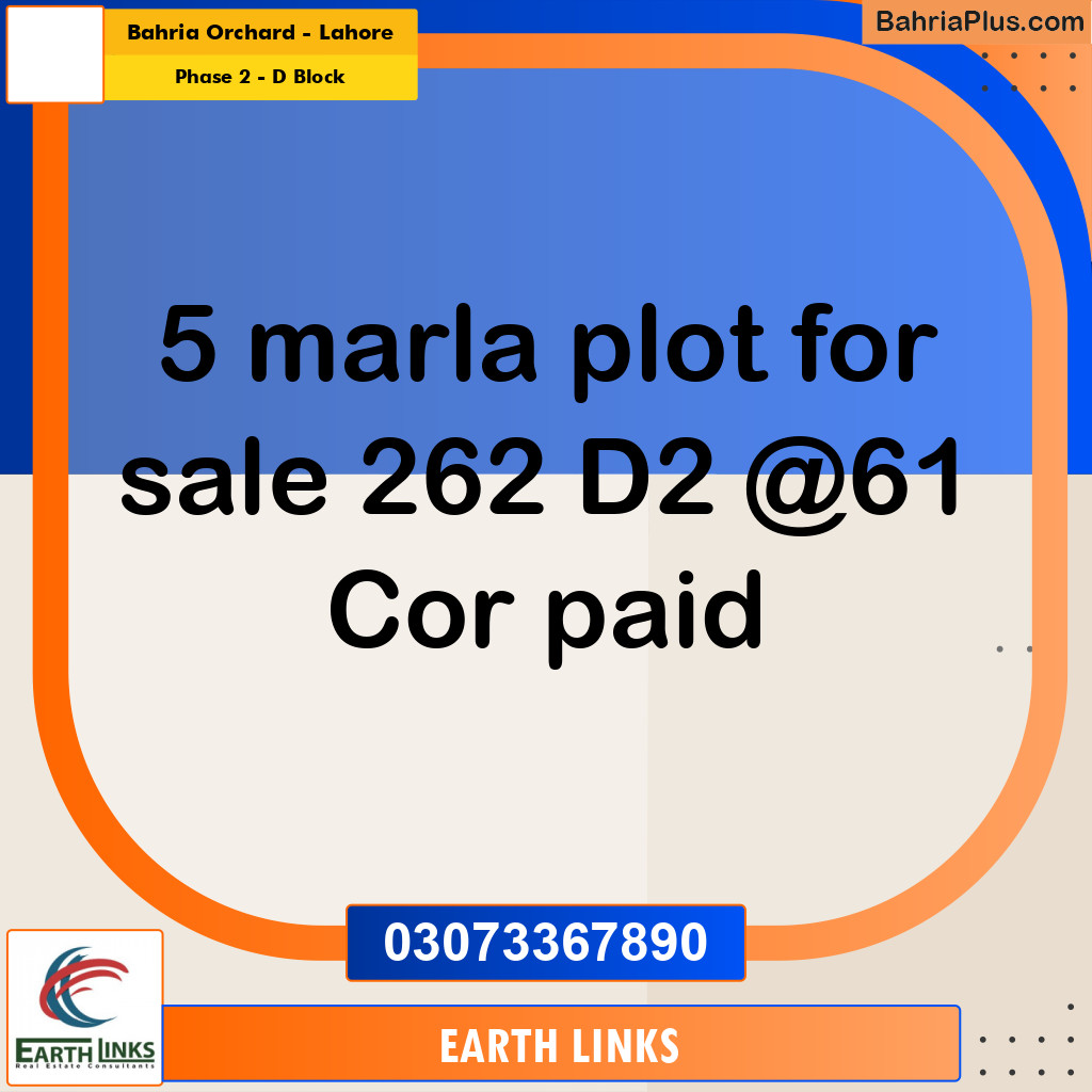 5 Marla Residential Plot for Sale in Phase 2 - D Block -  Bahria Orchard, Lahore - (BP-304767)