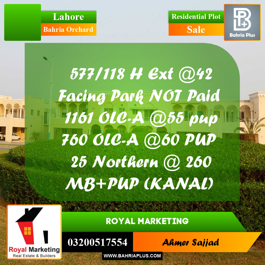 Residential Plot for Sale in Bahria Orchard, Lahore - (BP-304773)