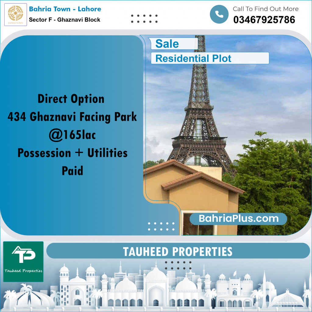 10 Marla Residential Plot for Sale in Sector F - Ghaznavi Block -  Bahria Town, Lahore - (BP-304790)