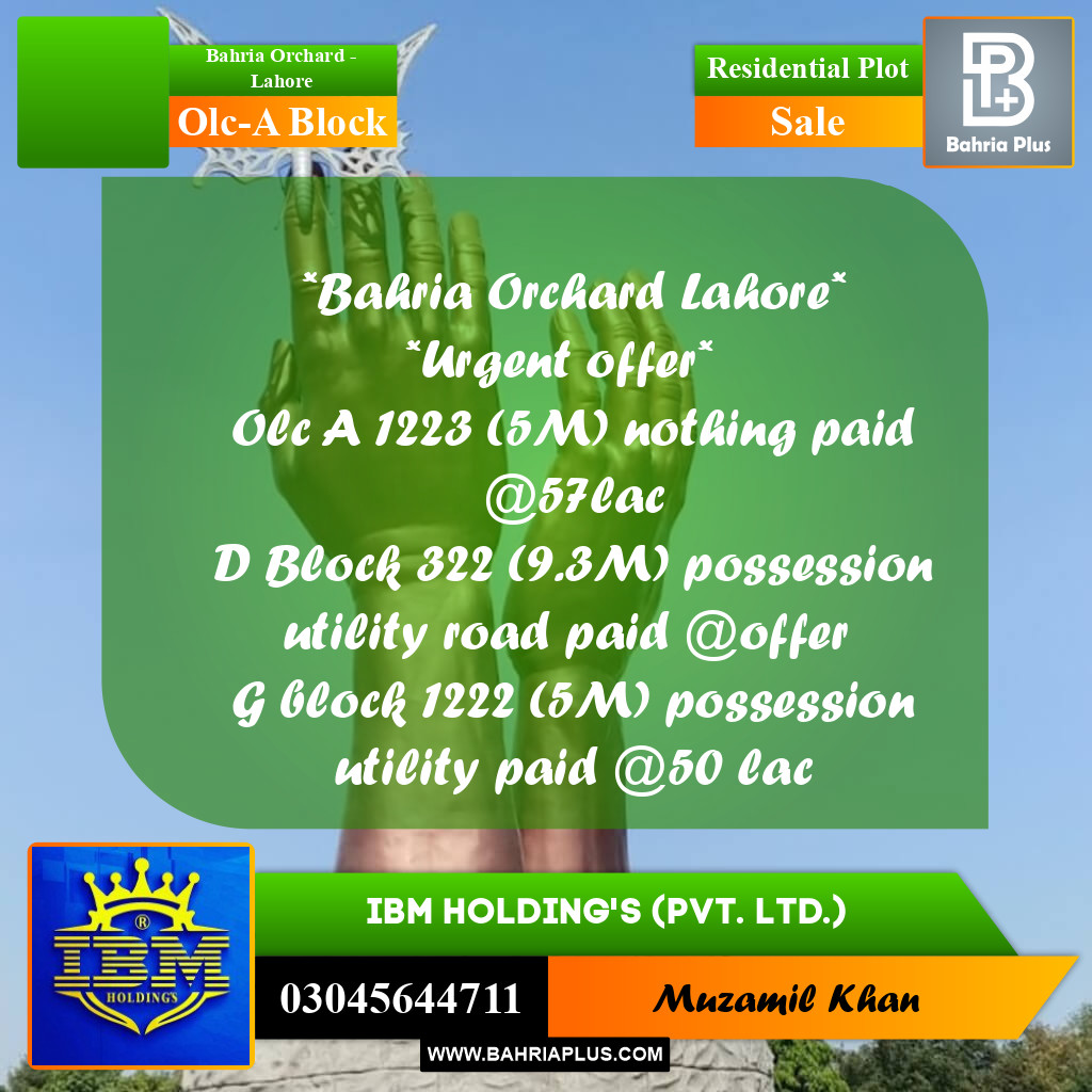 5 Marla Residential Plot for Sale in OLC-A Block -  Bahria Orchard, Lahore - (BP-304803)