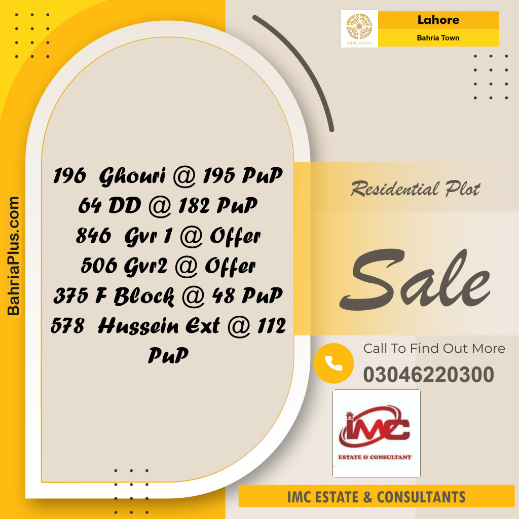Residential Plot for Sale in Bahria Town, Lahore - (BP-304815)