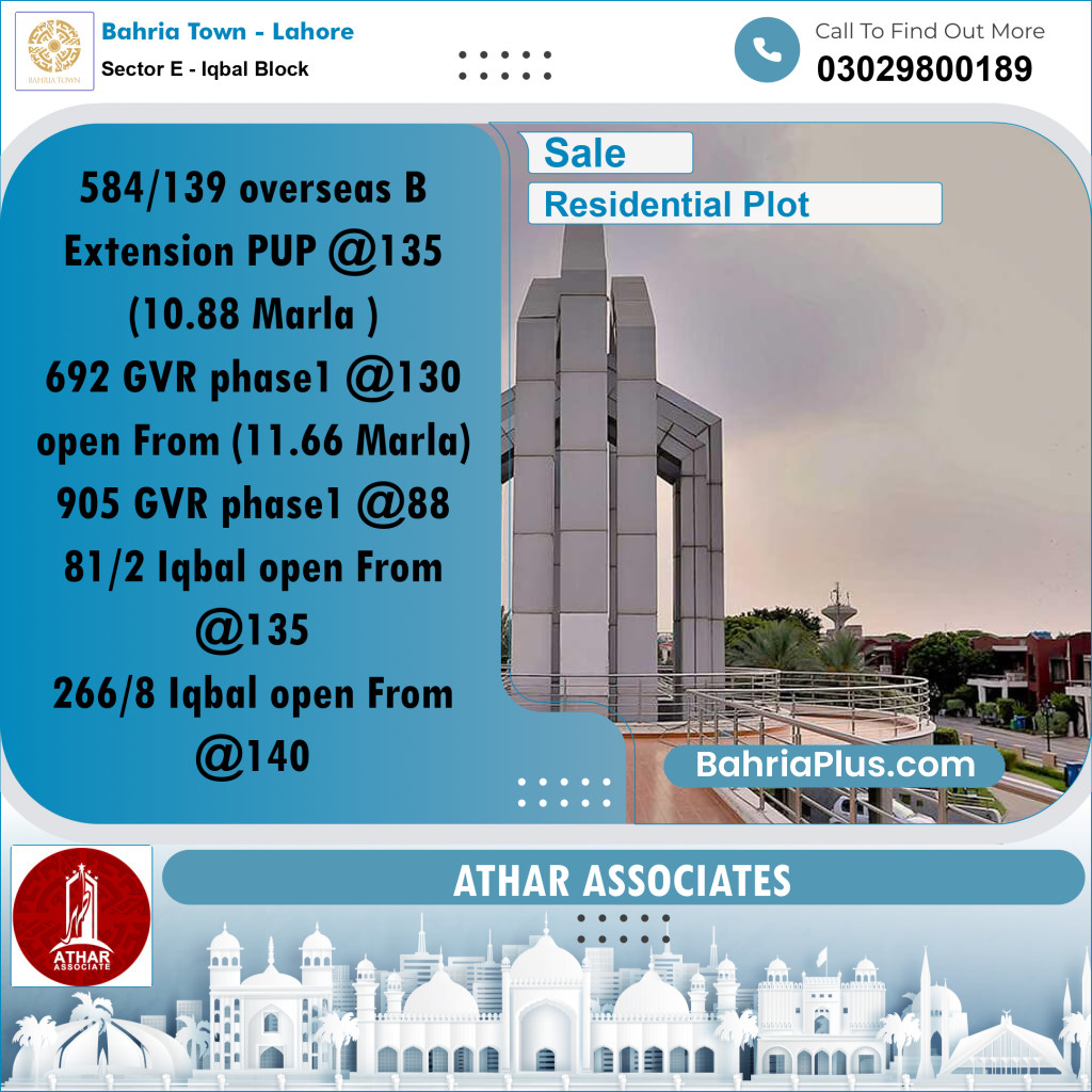 10 Marla Residential Plot for Sale in Sector E - Iqbal Block -  Bahria Town, Lahore - (BP-304829)