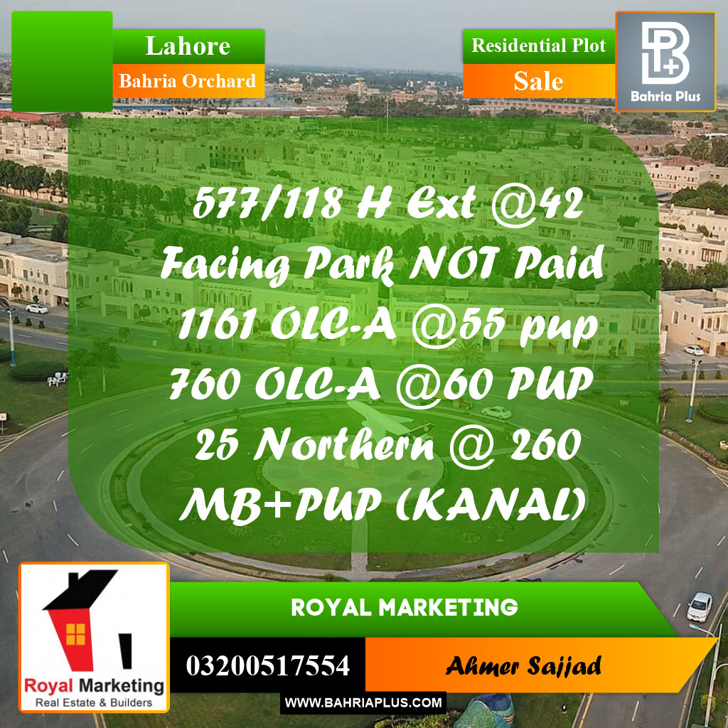 Residential Plot for Sale in Bahria Orchard, Lahore - (BP-304863)