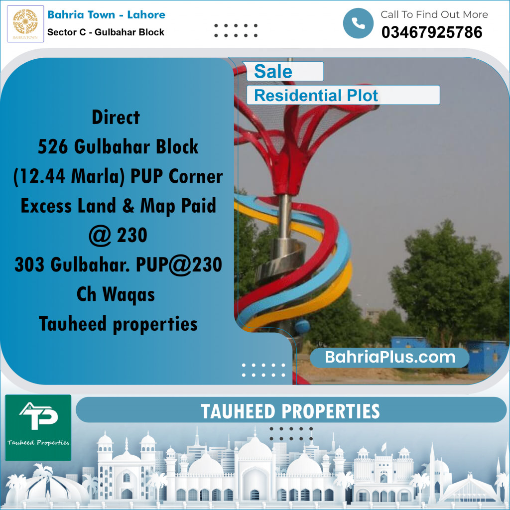 10 Marla Residential Plot for Sale in Sector C - Gulbahar Block -  Bahria Town, Lahore - (BP-304866)