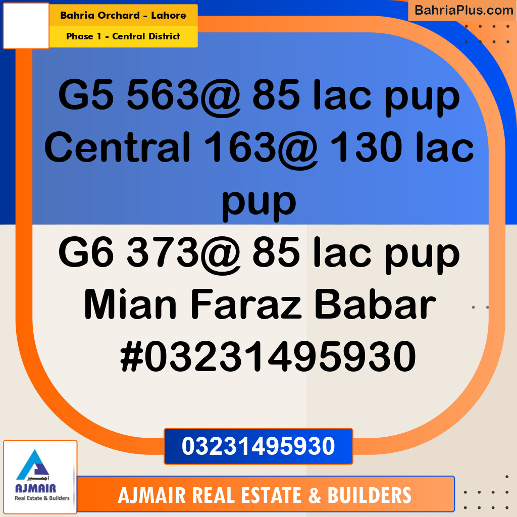 8 Marla Residential Plot for Sale in Phase 1 - Central District -  Bahria Orchard, Lahore - (BP-304870)