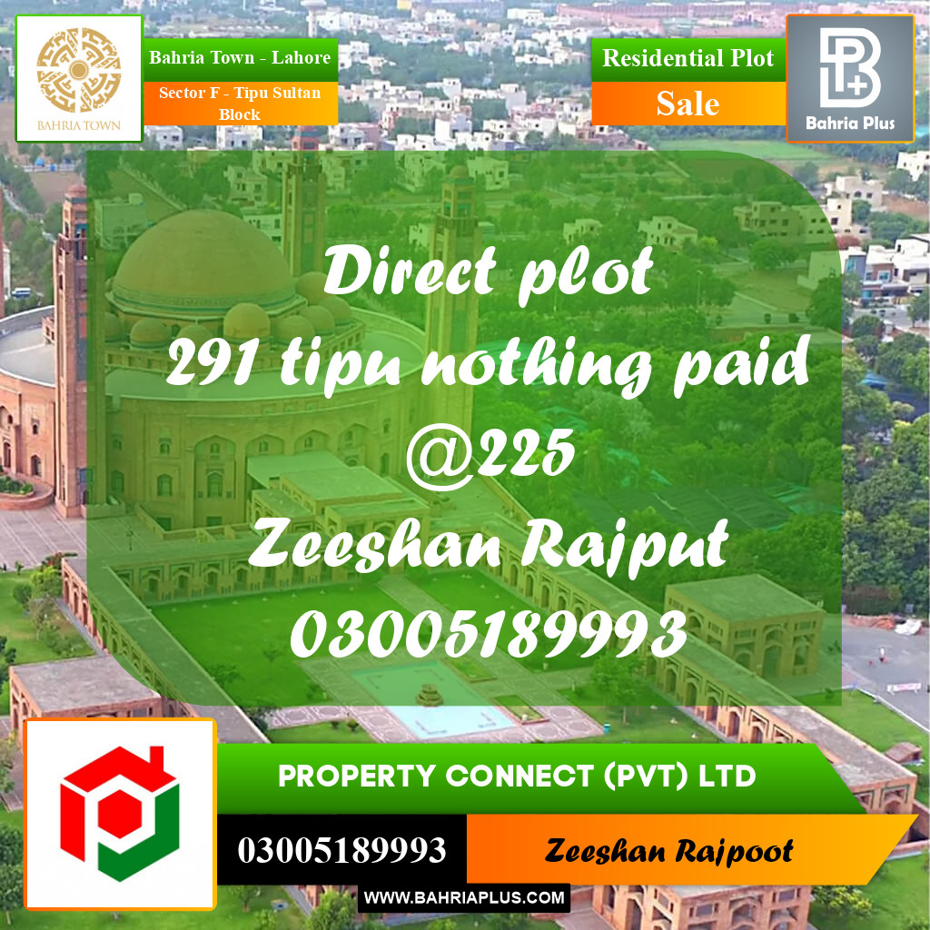 Residential Plot for Sale in Sector F - Tipu Sultan Block -  Bahria Town, Lahore - (BP-304878)