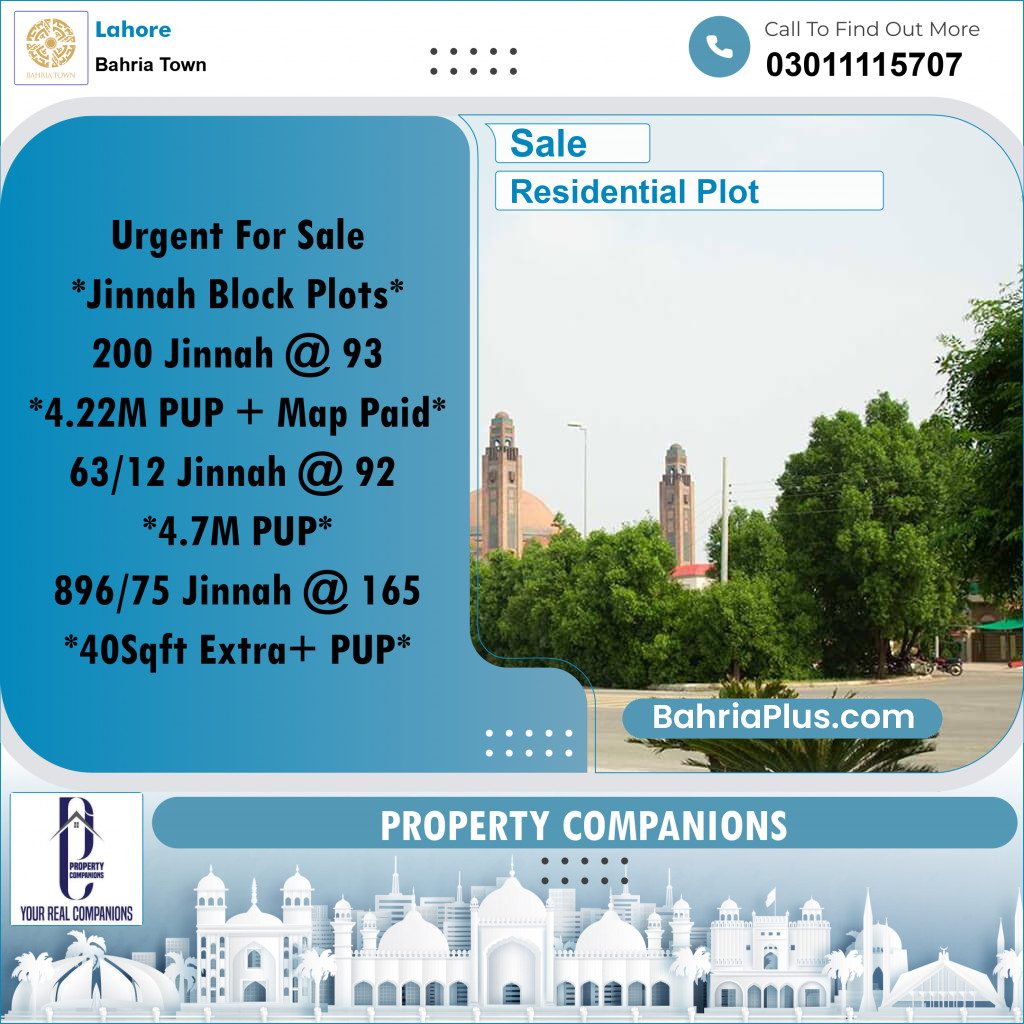 Residential Plot for Sale in Bahria Town, Lahore - (BP-304894)