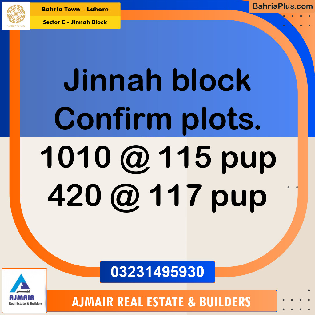 5 Marla Residential Plot for Sale in Sector E - Jinnah Block -  Bahria Town, Lahore - (BP-304896)