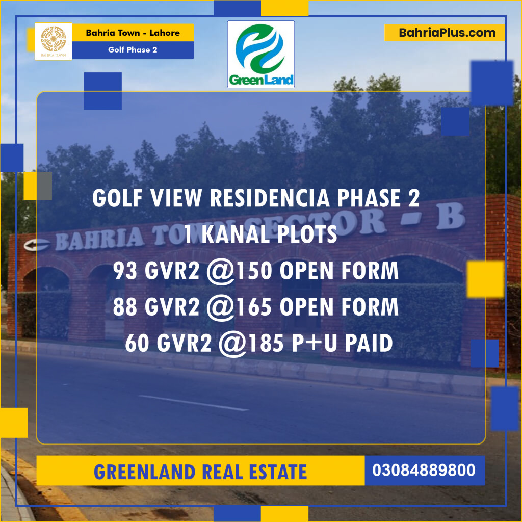 20 Marla Residential Plot for Sale in Golf Phase 2 -  Bahria Town, Lahore - (BP-304935)