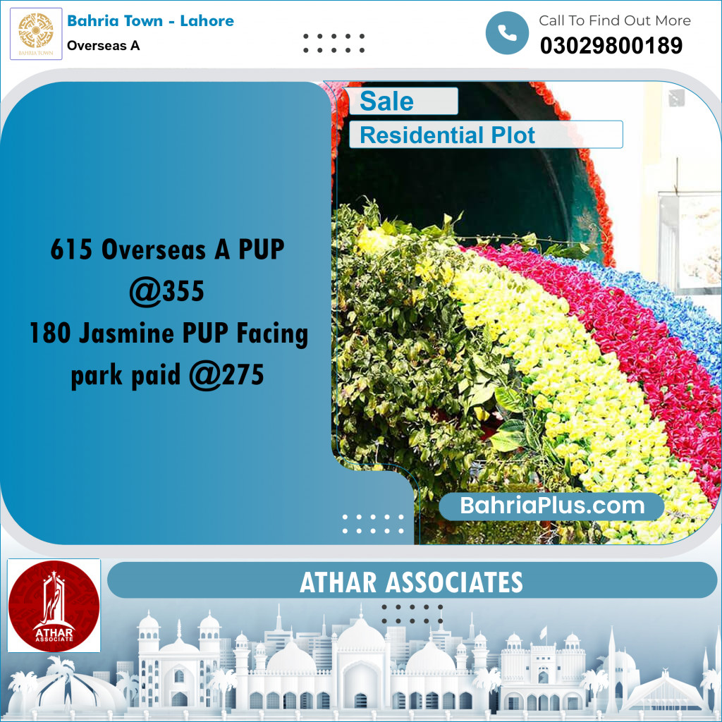 20 Marla Residential Plot for Sale in Overseas A -  Bahria Town, Lahore - (BP-304951)
