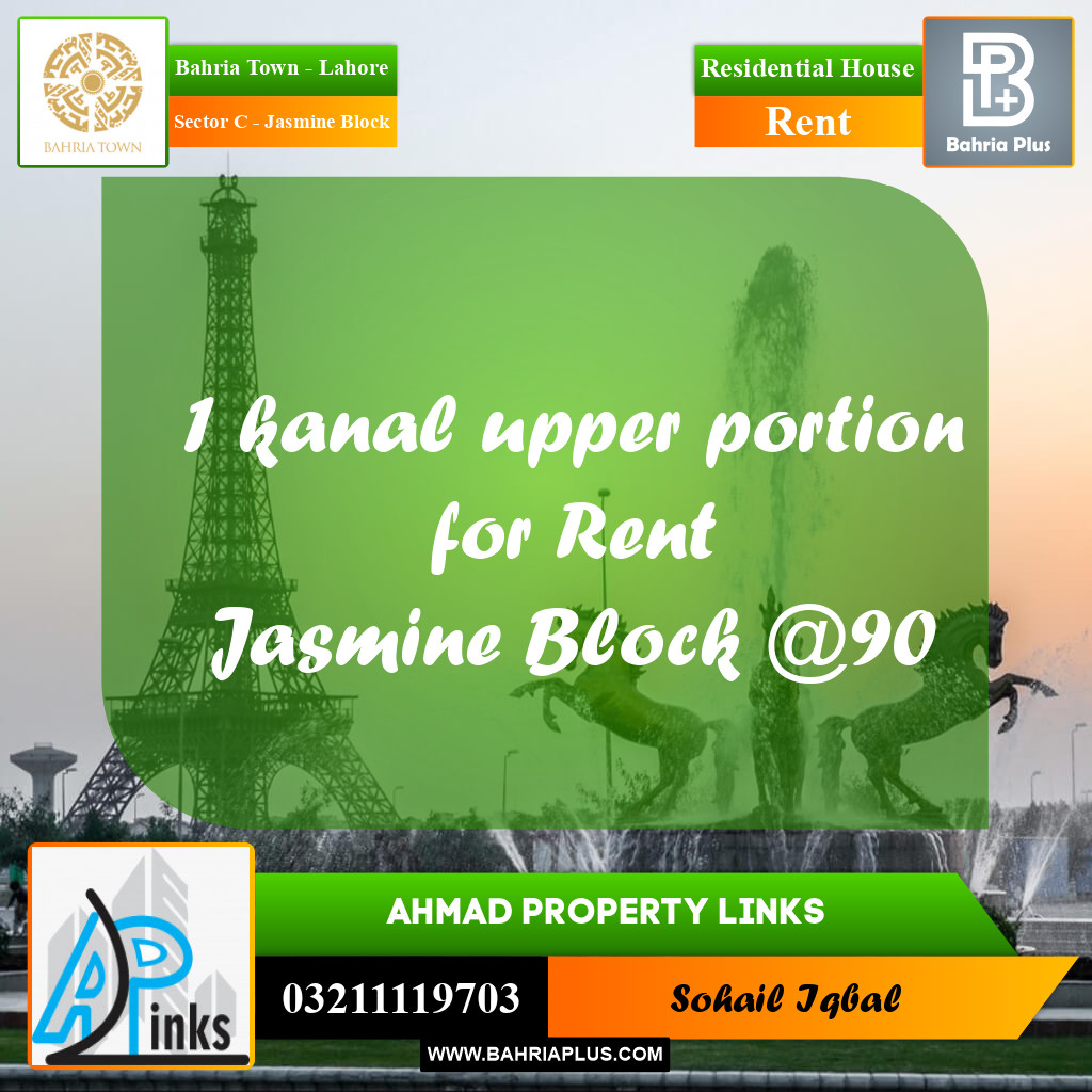 1 Kanal Residential House for Rent in Sector C - Jasmine Block -  Bahria Town, Lahore - (BP-305007)