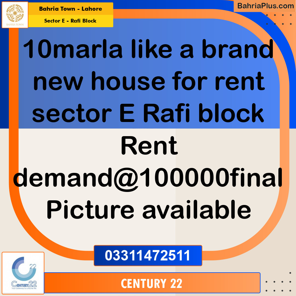 10 Marla Residential House for Rent in Sector E - Rafi Block -  Bahria Town, Lahore - (BP-305048)