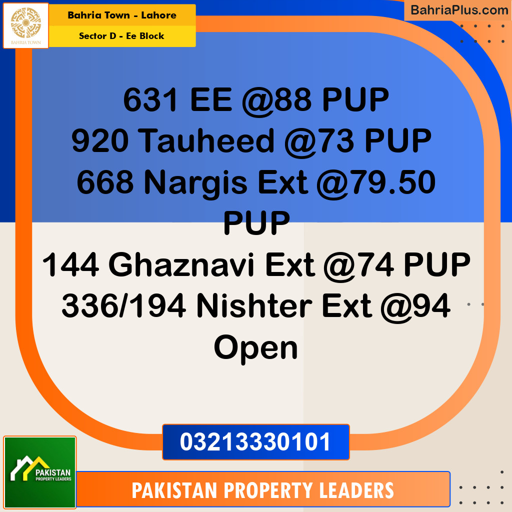 5 Marla Residential Plot for Sale in Sector D - EE Block -  Bahria Town, Lahore - (BP-305071)