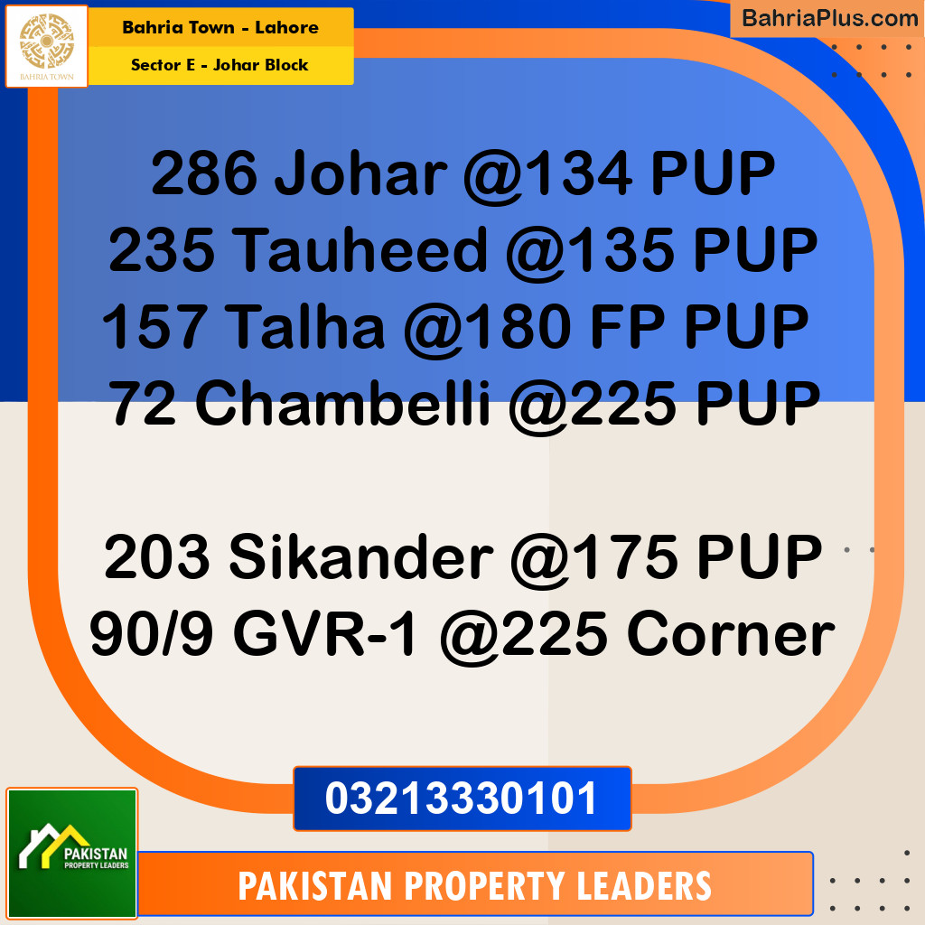 10 Marla Residential Plot for Sale in Sector E - Johar Block -  Bahria Town, Lahore - (BP-305072)