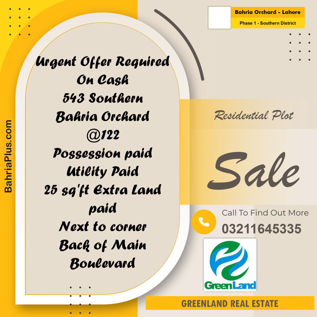 10 Marla Residential Plot for Sale in Phase 1 - Southern District -  Bahria Orchard, Lahore - (BP-305079)