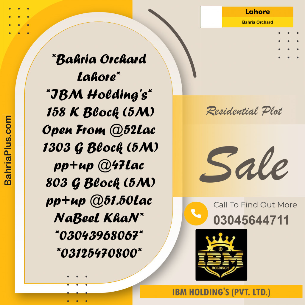 5 Marla Residential Plot for Sale in Bahria Orchard, Lahore - (BP-305089)