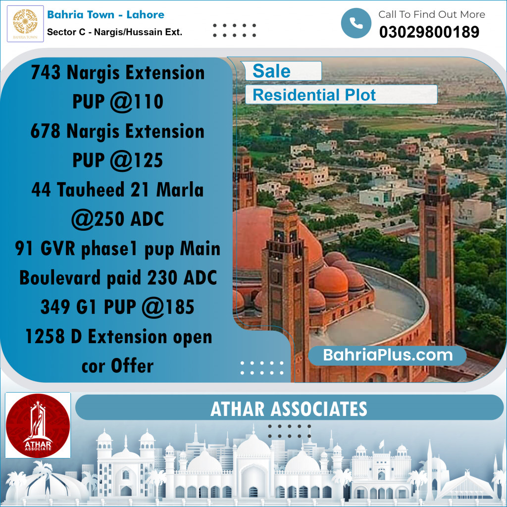 10 Marla Residential Plot for Sale in Sector C - Nargis/Hussain Ext. -  Bahria Town, Lahore - (BP-305098)