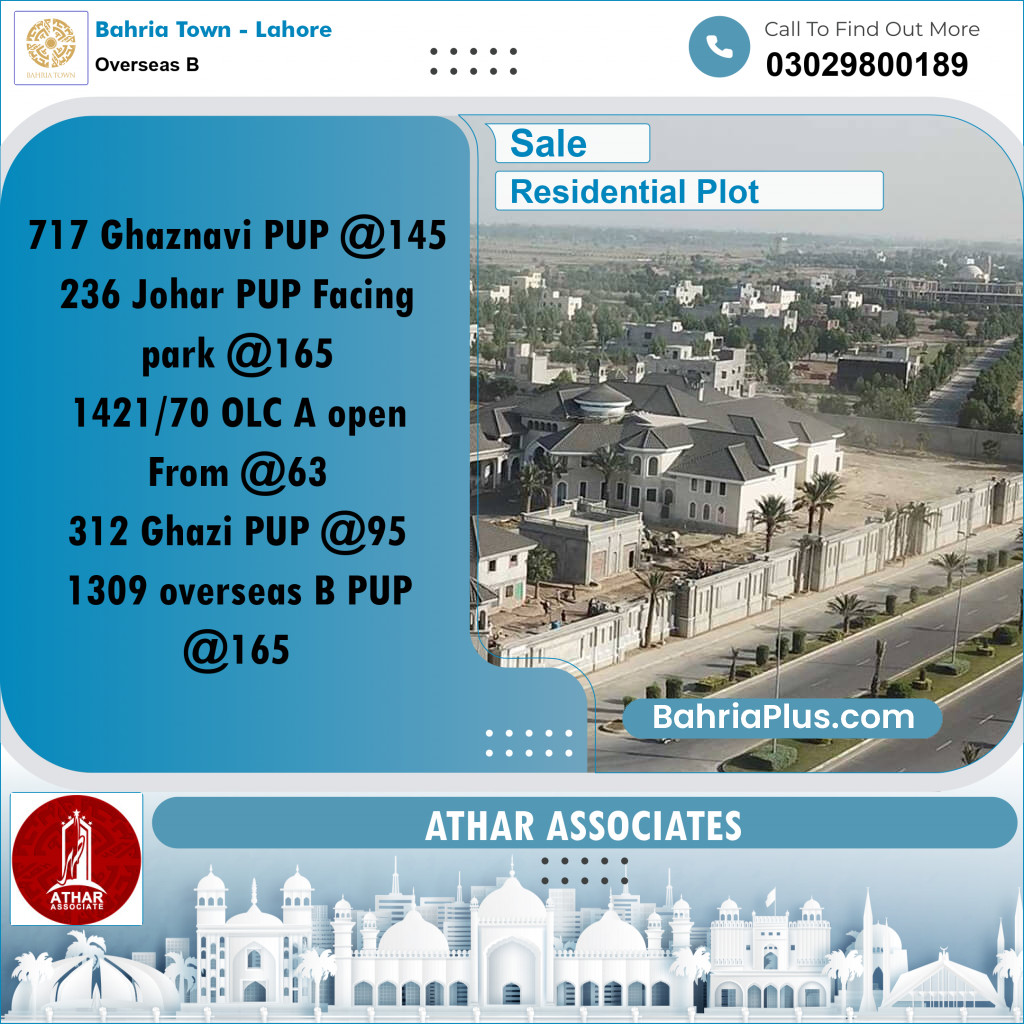 10 Marla Residential Plot for Sale in Overseas B -  Bahria Town, Lahore - (BP-305099)