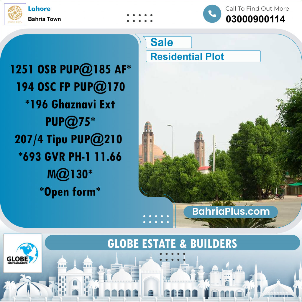 Residential Plot for Sale in Bahria Town, Lahore - (BP-305104)