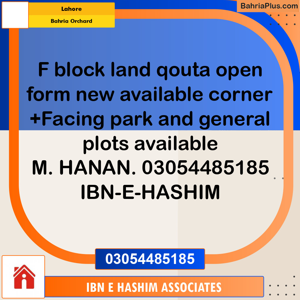 Residential Plot for Sale in Bahria Orchard, Lahore - (BP-305151)