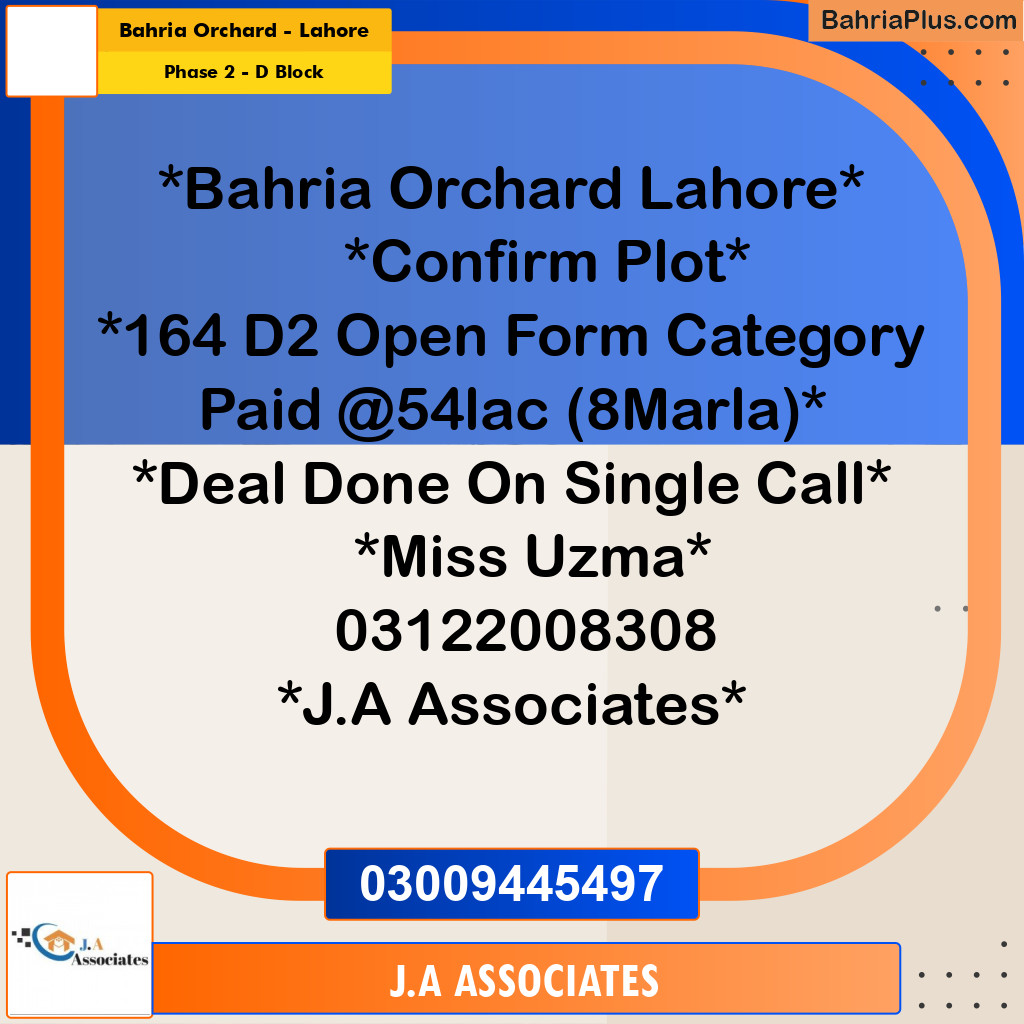 8 Marla Residential Plot for Sale in Phase 2 - D Block -  Bahria Orchard, Lahore - (BP-305183)