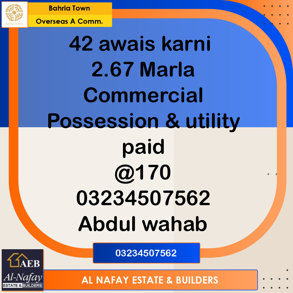 2 Marla Commercial Plot for Sale in Overseas A / Awais Qarni Commercial -  Bahria Town, Lahore - (BP-305195)