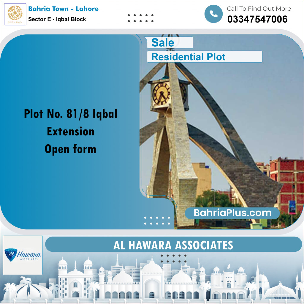 10 Marla Residential Plot for Sale in Sector E - Iqbal Block -  Bahria Town, Lahore - (BP-305233)