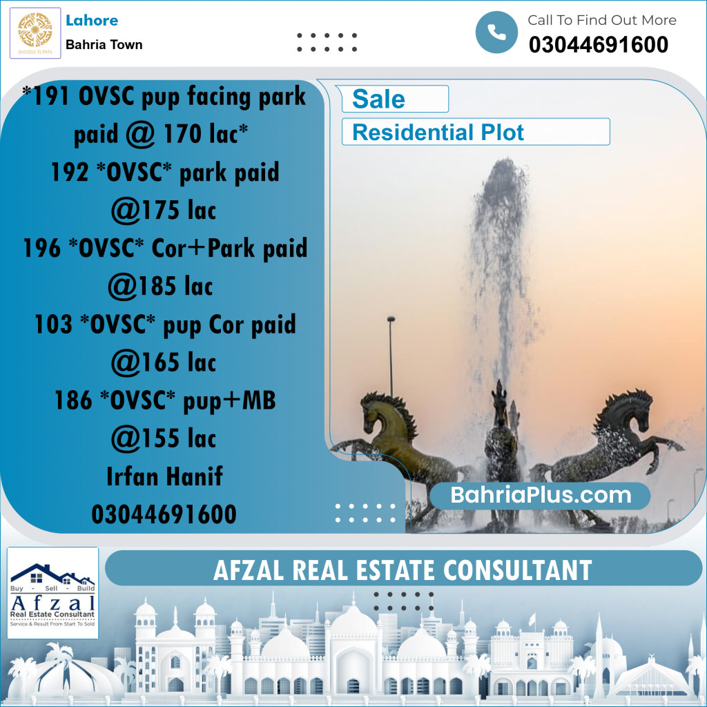 Residential Plot for Sale in Bahria Town, Lahore - (BP-305332)