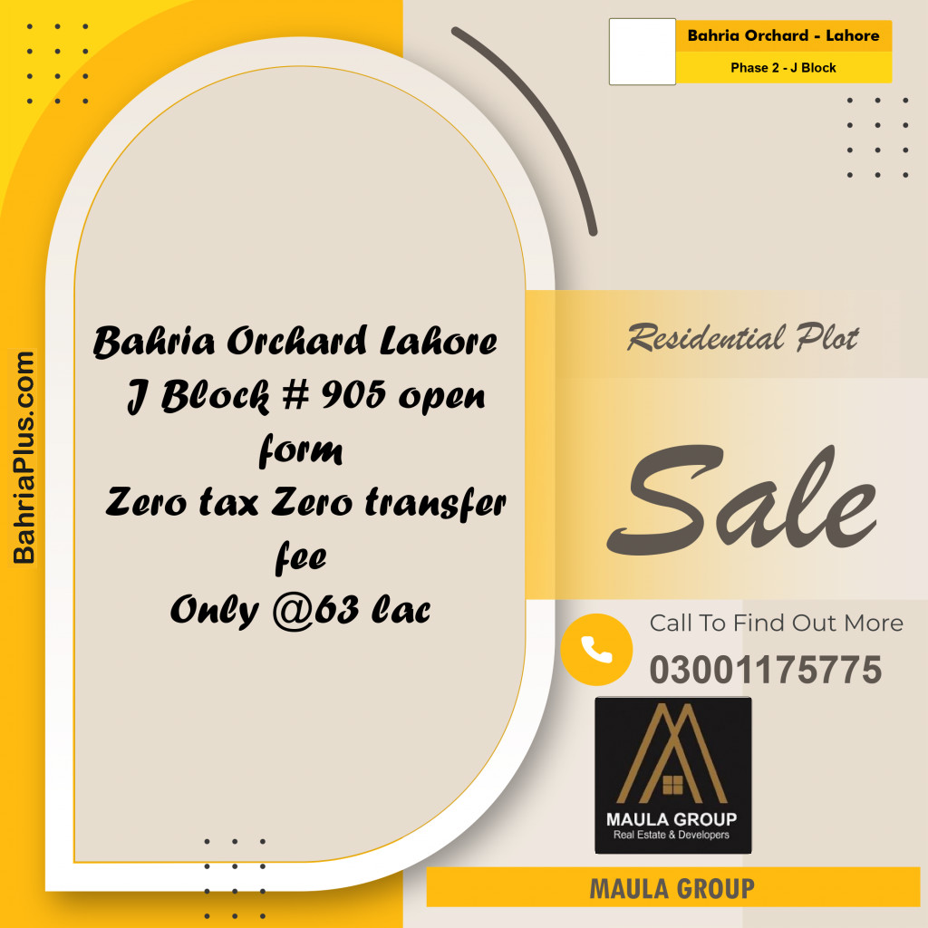 8 Marla Residential Plot for Sale in Phase 2 - J Block -  Bahria Orchard, Lahore - (BP-305387)