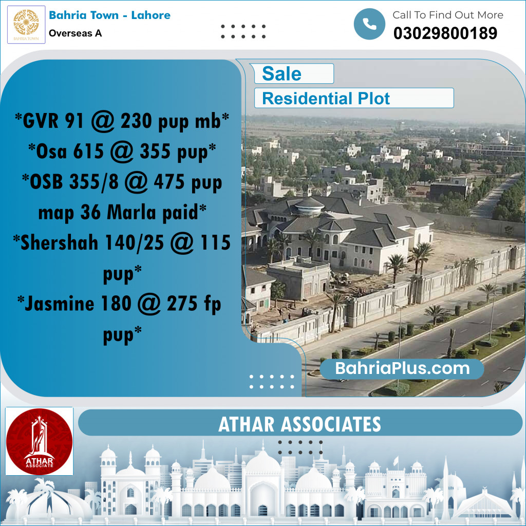 20 Marla Residential Plot for Sale in Overseas A -  Bahria Town, Lahore - (BP-305408)