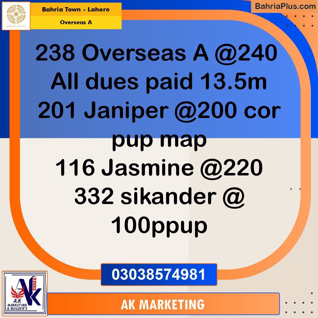 13 Marla Residential Plot for Sale in Overseas A -  Bahria Town, Lahore - (BP-305409)