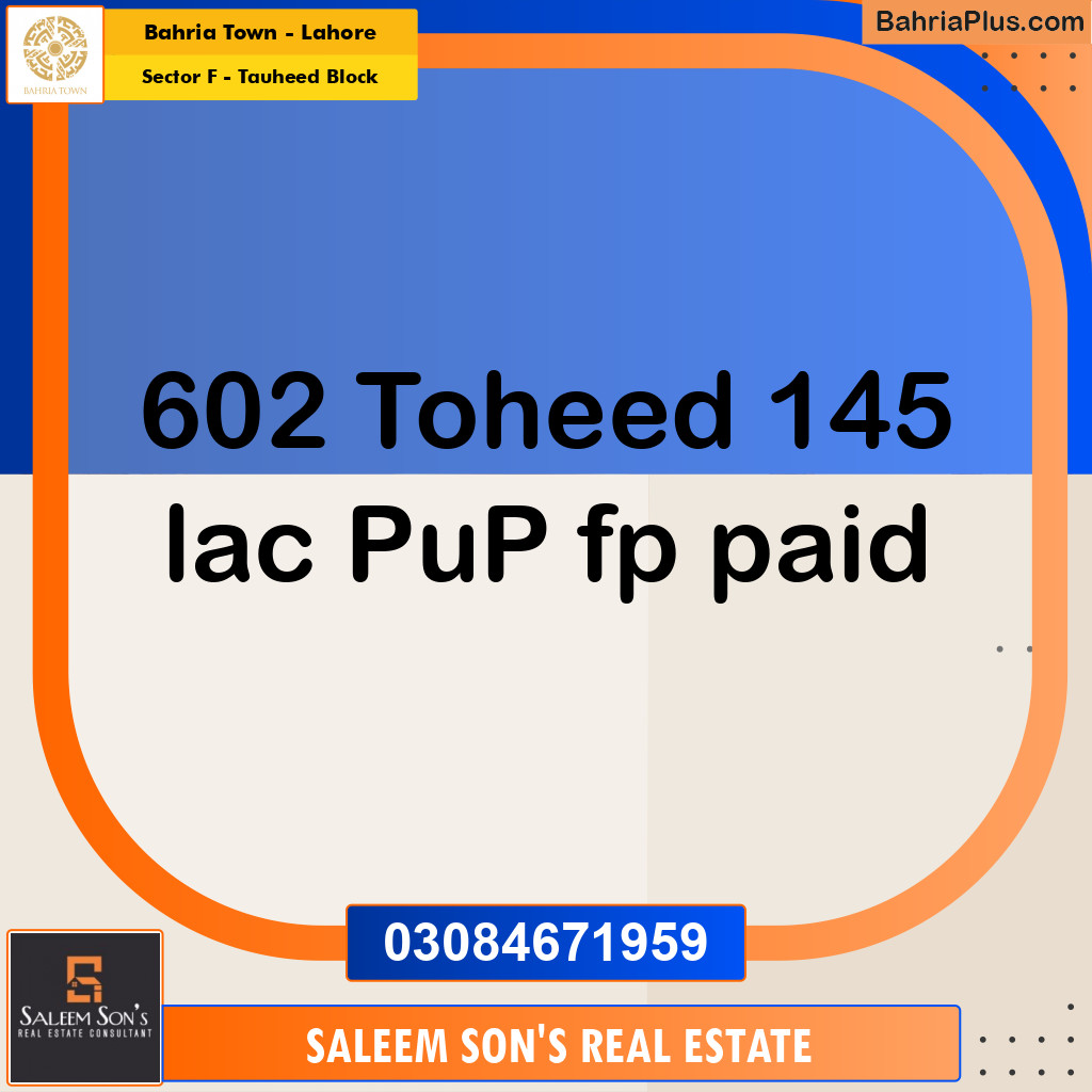 10 Marla Residential Plot for Sale in Sector F - Tauheed Block -  Bahria Town, Lahore - (BP-305421)