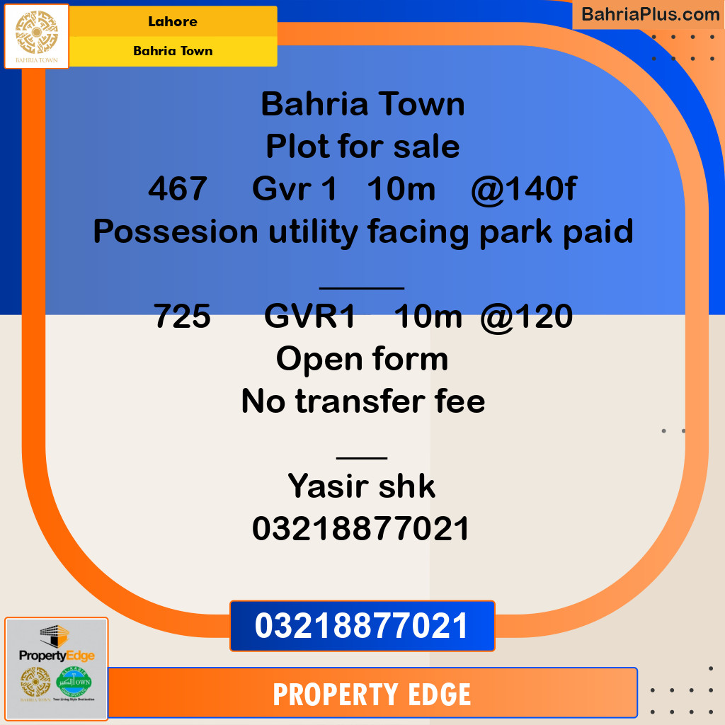 Residential Plot for Sale in Bahria Town, Lahore - (BP-305432)