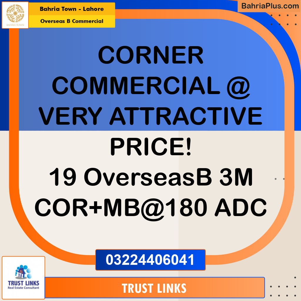 3 Marla Commercial Plot for Sale in Overseas B Commercial -  Bahria Town, Lahore - (BP-305471)