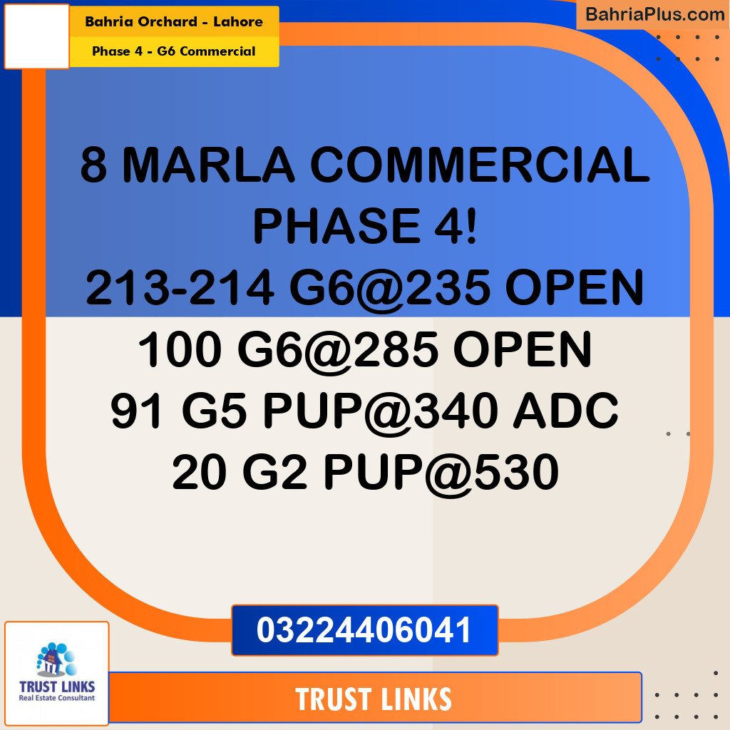 8 Marla Commercial Plot for Sale in Phase 4 - G6 Commercial -  Bahria Orchard, Lahore - (BP-305472)