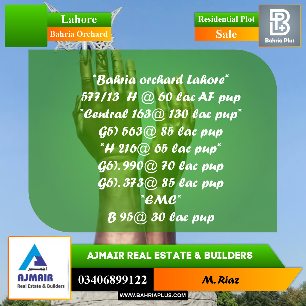 Residential Plot for Sale in Bahria Orchard, Lahore - (BP-305515)